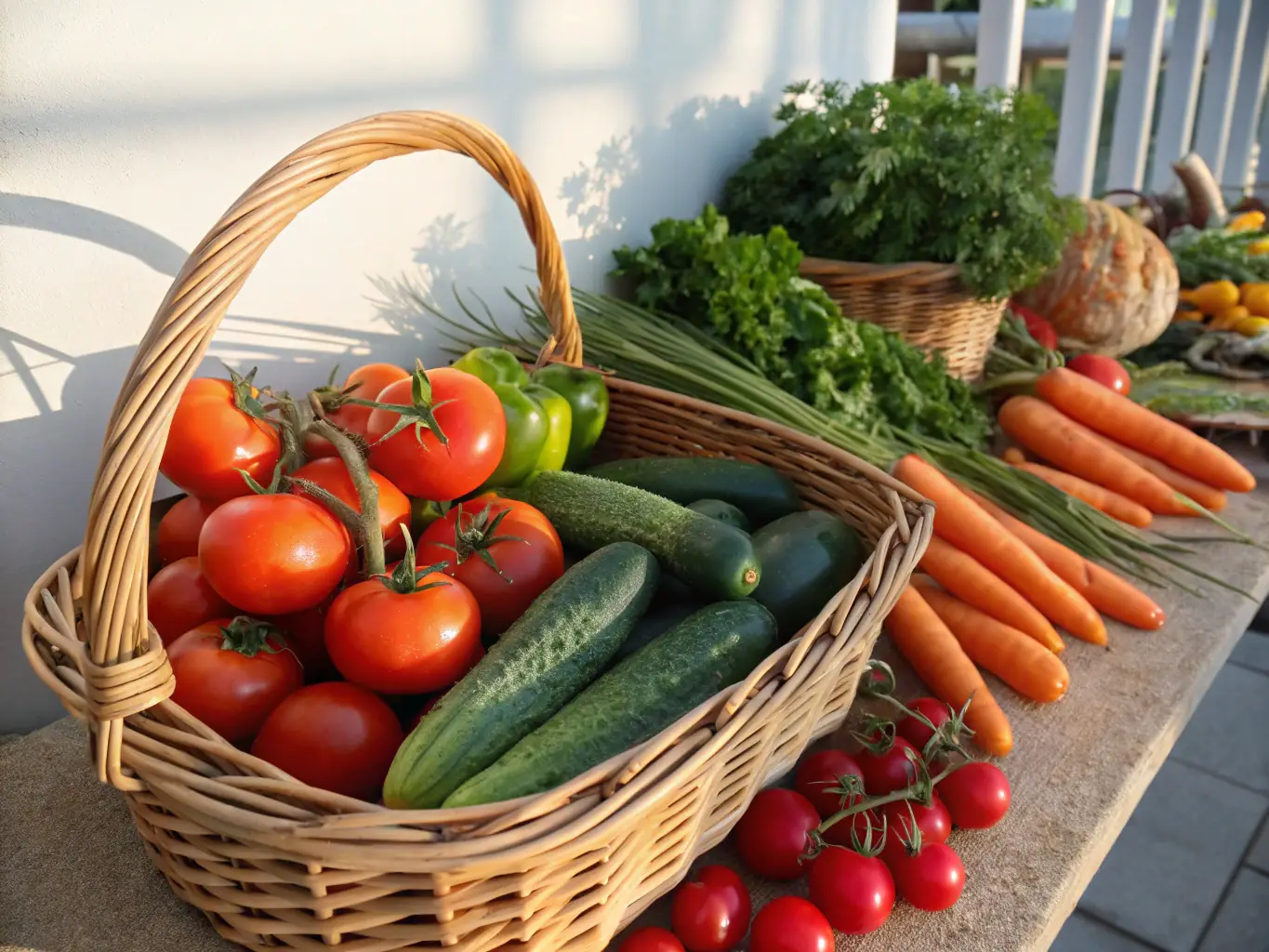 A visually appealing image displaying a diverse assortment of fresh fruits and vegetables sourced from Egyptian farms, highlighting the variety and seasonal availability offered by EgyptianHarvest.